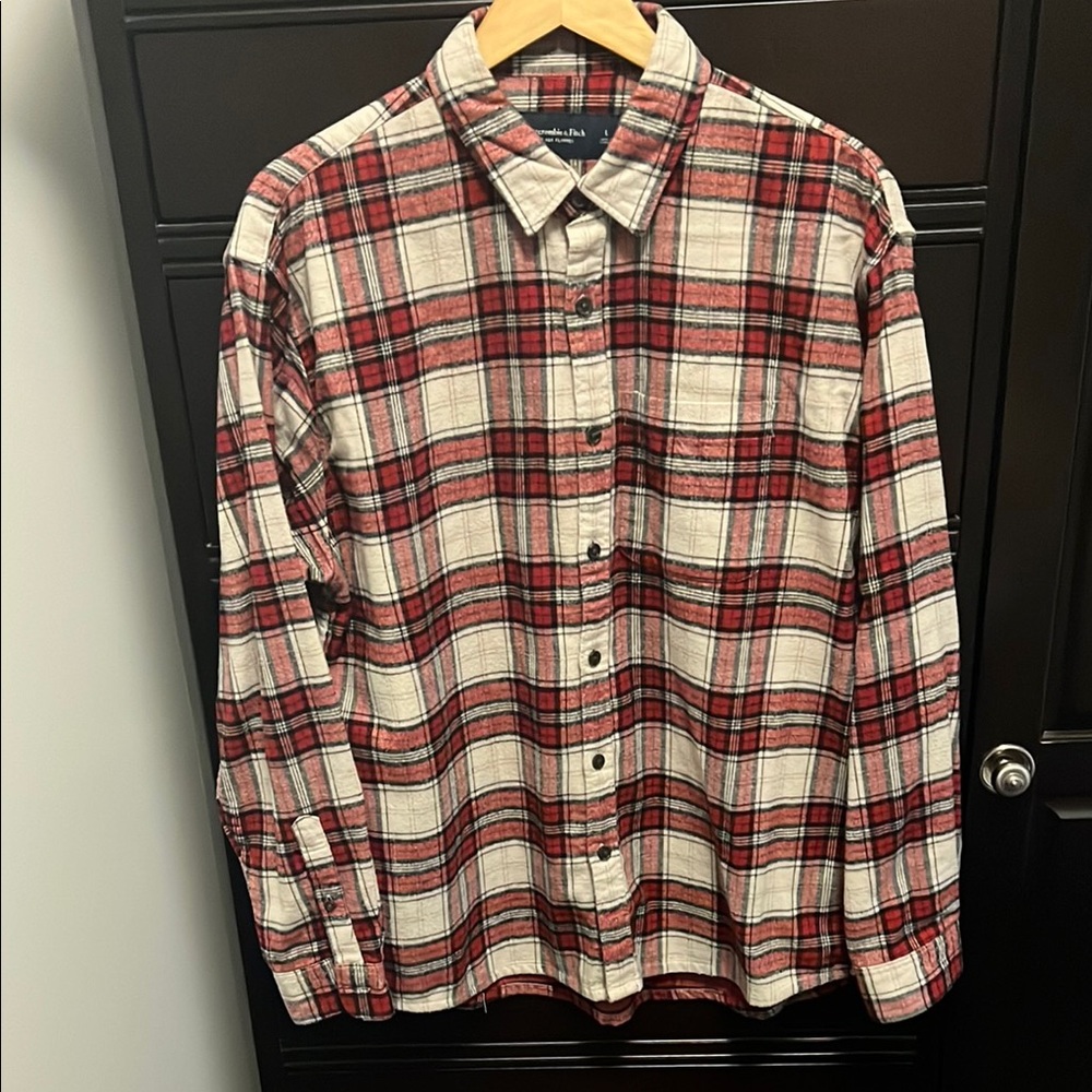 Men's Red and White Plaid Shirt